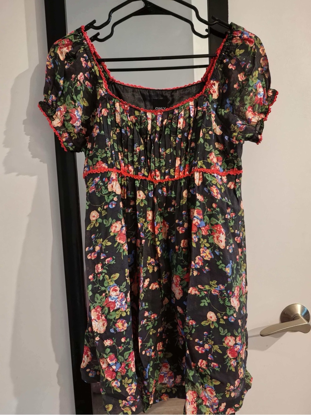 Only Black Floral Dress with Red Trim (moving-sale)